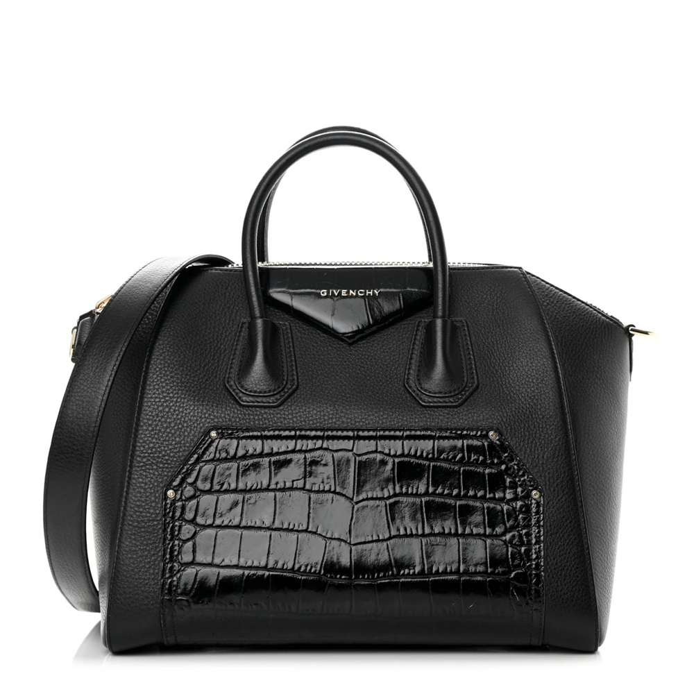 Givenchy Black Crocodile-Embossed Medium Antigona Bag